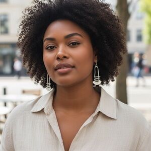 NWT Women’s Bohemian Hammered Look Asymmetrical Silver-Tone Dangle Earrings